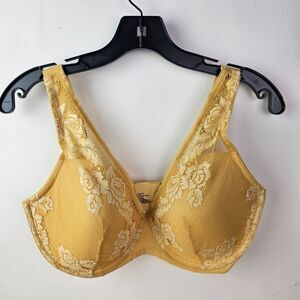 Modern Movement Bra Womens Yellow Underwire Plunge 34G Lace Overlay Feminine